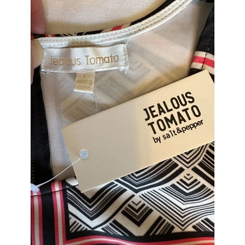 Jealous Tomato Women Dress SZ L Geometric Floral Print Short Sleeve Stretch NEW